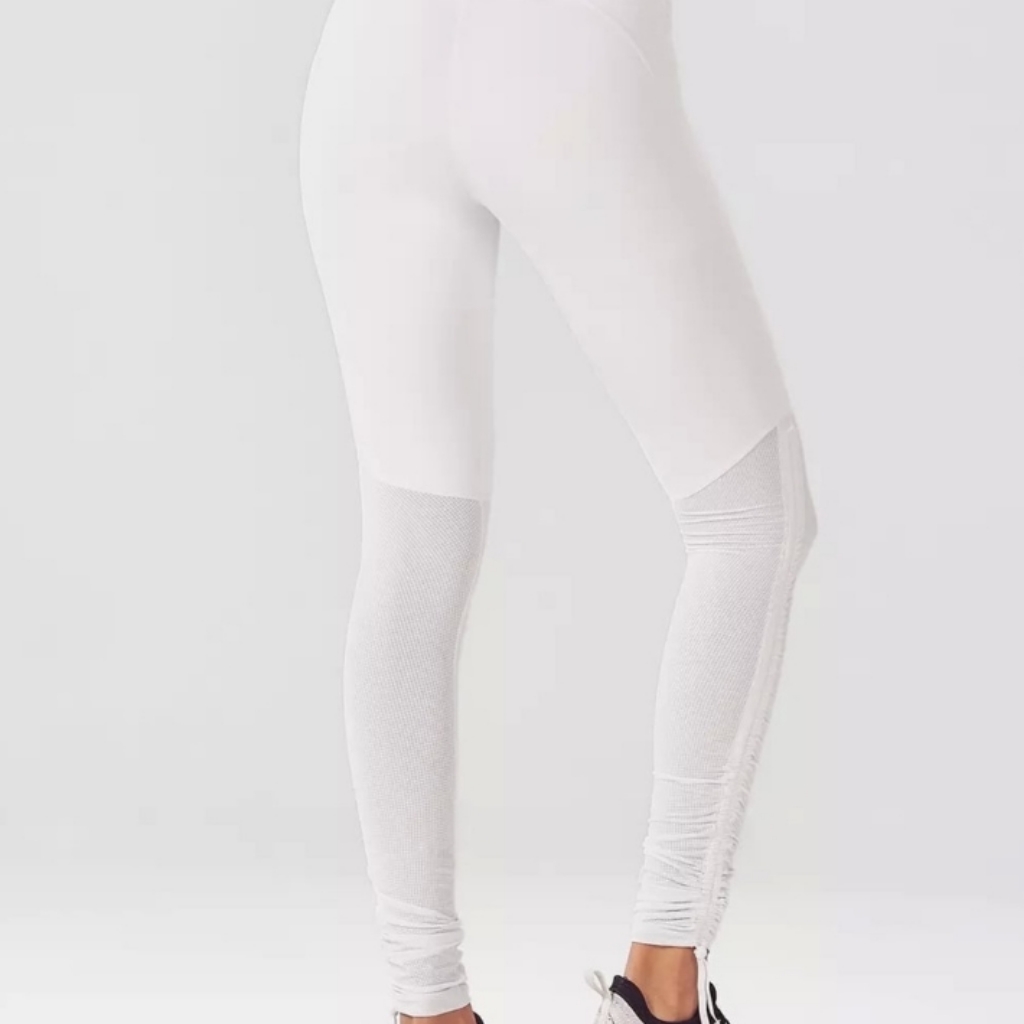 Fabletics White Foldover Leggings Tie Ankle Xs